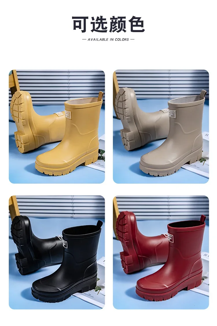 2026 Modische koreanische Damen-Regenstiefel (Wadenhöhe) mit dicker Sohle, verschleißfest, rutschfest, wasserdicht, für die Autowäsche geeignet – Detail 6