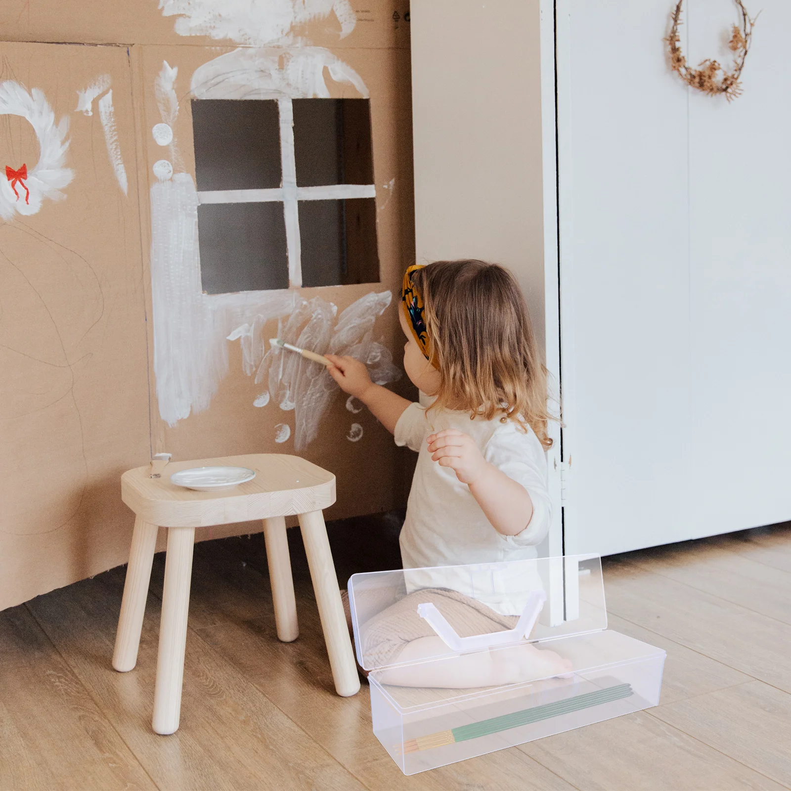 2Pcs Calligraphy Tool Box Transparent Plastic Storage Case Compact Portable Painting Tool Organizer Storage Box Art Supplies