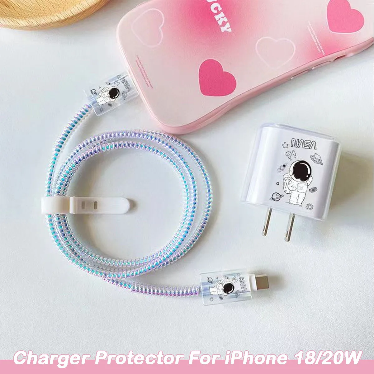 Astronaut Style Cable Organizer Winder Protectors Phone Accessories For iPhone 11 Promax 12 13 14 20W Adapter Protection Cover