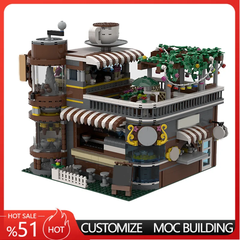 

2572 Pcs Modular City Street View Coffee Workshop MOC Model Architecture Building Blocks DIY Assembly Educational Birthday Gift
