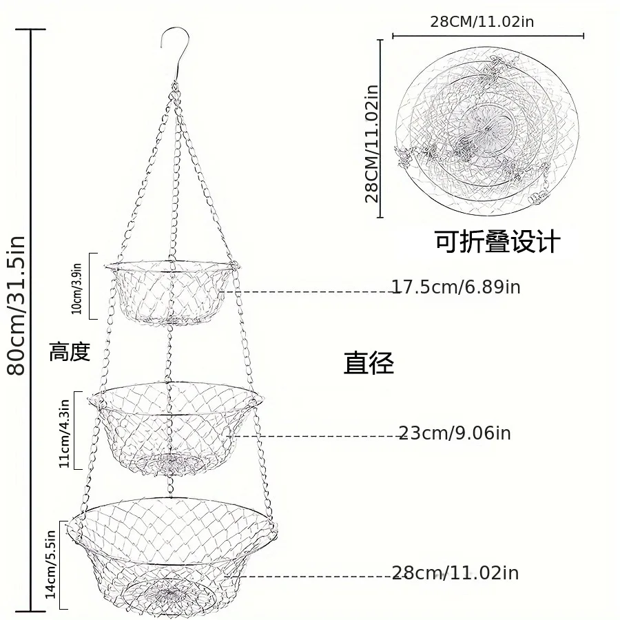 3Tier Flower Basket Iron Wire Hanging Vegetable Storage Fruit Organizer Basket Kitchen Supplies Fruit Basket Fruit Organizer