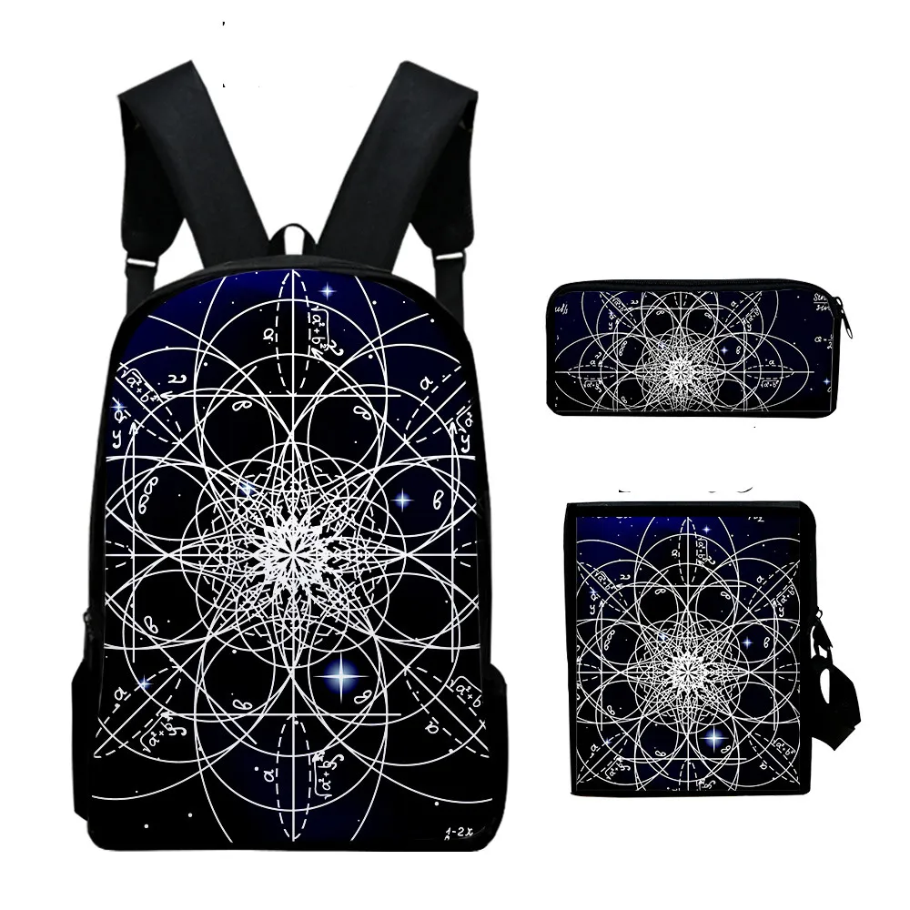 Mochila De ciencia física con fórmula 3D para ordenador portátil, morral de hombro inclinado, estuche para lápices, 3 unidades por Set