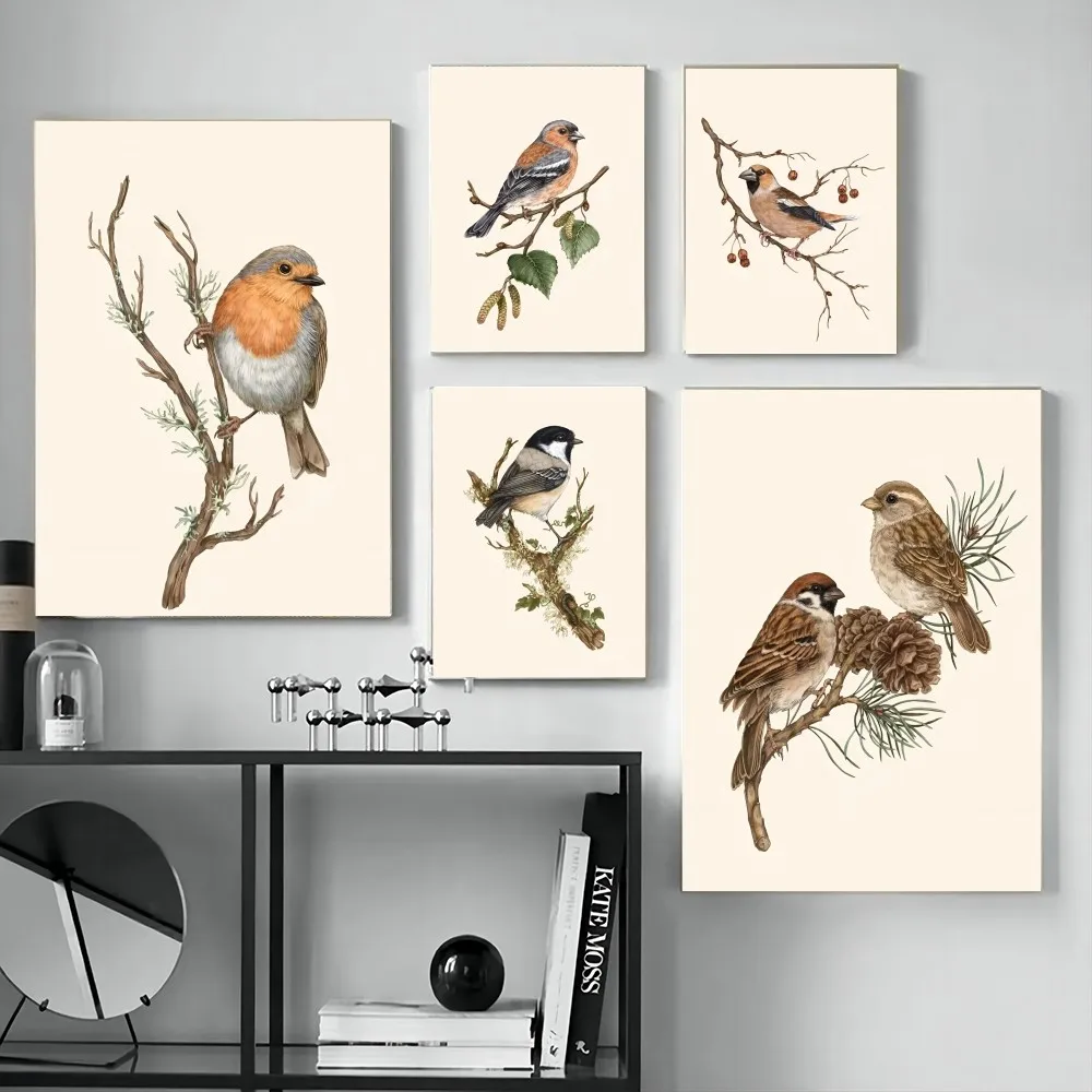 Vintage Goldfinch Landscape Bird Flowers Poster Stickers Living Room Bedroom Entrance Cafe Wall Art Decoration Painting Room