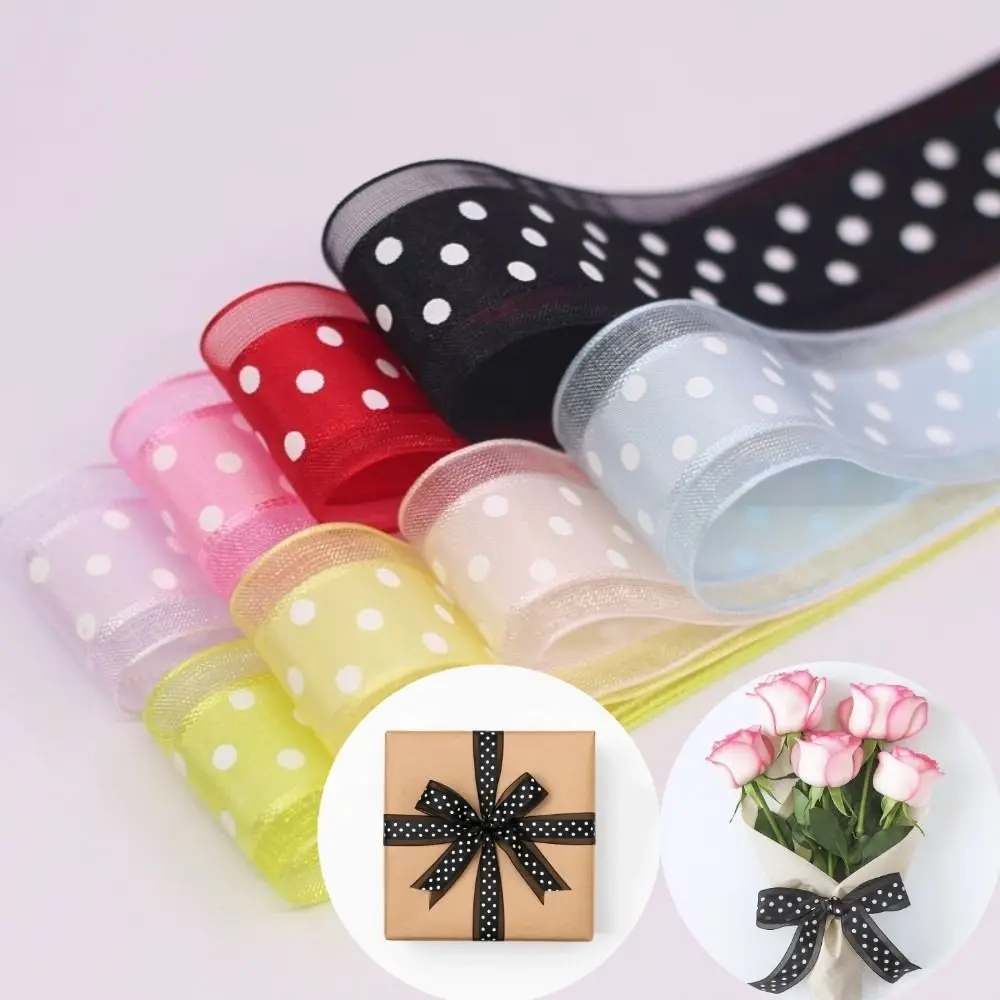 25mm 5meters Organza Ribbon Christmas Wedding Decor DIY Sewing Fabric Polka Dots Ribbon Gift Bouquet Decoration Hair Bow