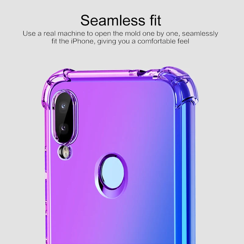 Чехол для телефона с градиентом Redmi Note 7, прозрачный чехол для телефона с четырьмя углами и защитой от падения