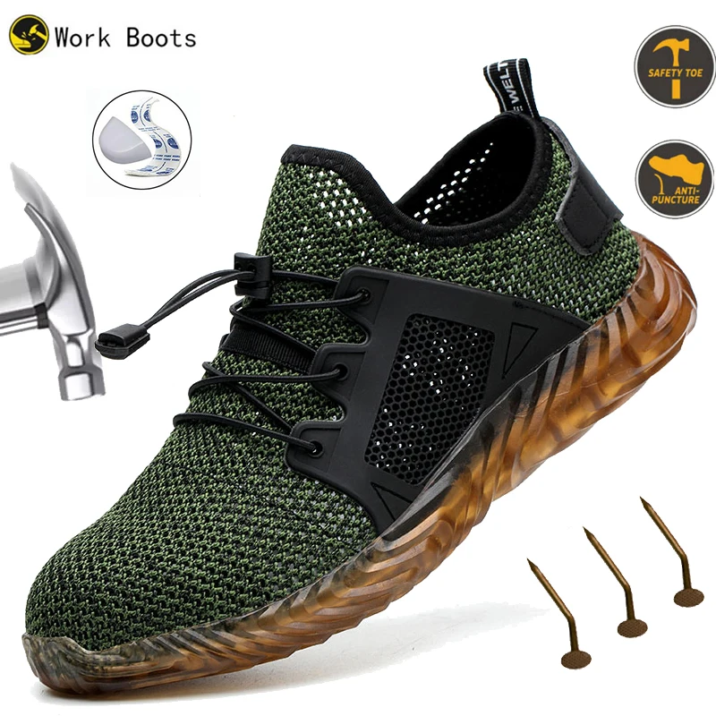 

Lightweight Safety Shoes Men Work Shoes Steel Toe shoes light Breathable Sneakers all-season outdoor Indestructible soles