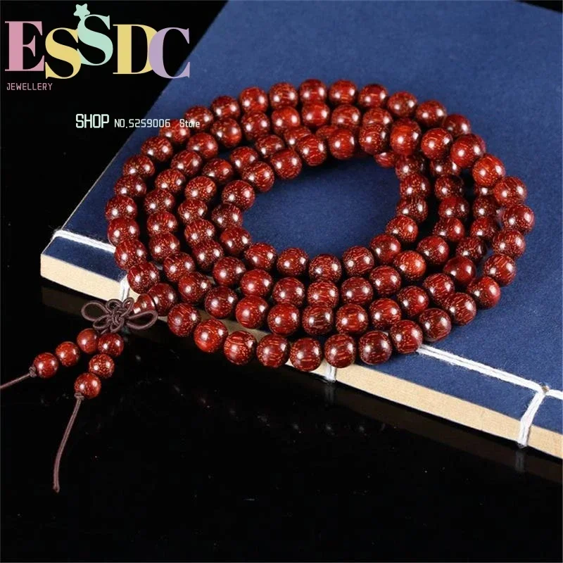Wholesale 5 Pcs Natural Indian Lobular Rosewood Round  Hand-strings Hand-abrasive High Degree 108 Mala Wood Beads Bracelet