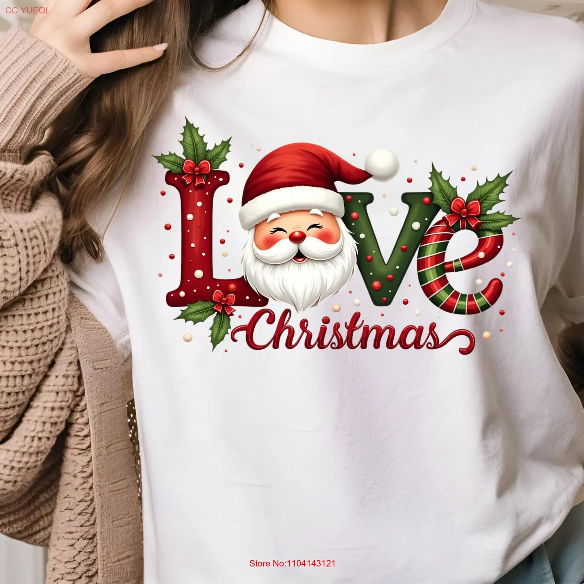 Love Christmas shirt for women Merry Santa Claus Heavy Cotton T long or short sleeves