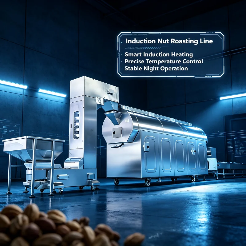 Induction Nut Roasting Line Stable Temperature Control Roasting Machine for Pistachio Walnut Nut Production Workshop