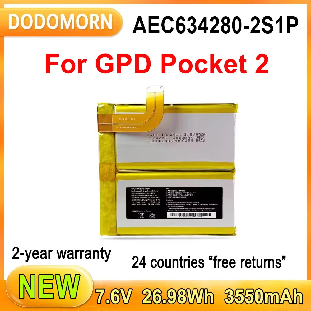 Hot Sales 3550mAh AEC634280-2S1P Tablet PC Battery For GPD Pocket2 Pocket 2 Handheld Gaming Laptop 7.6V 26.98Wh 2 Year Warranty