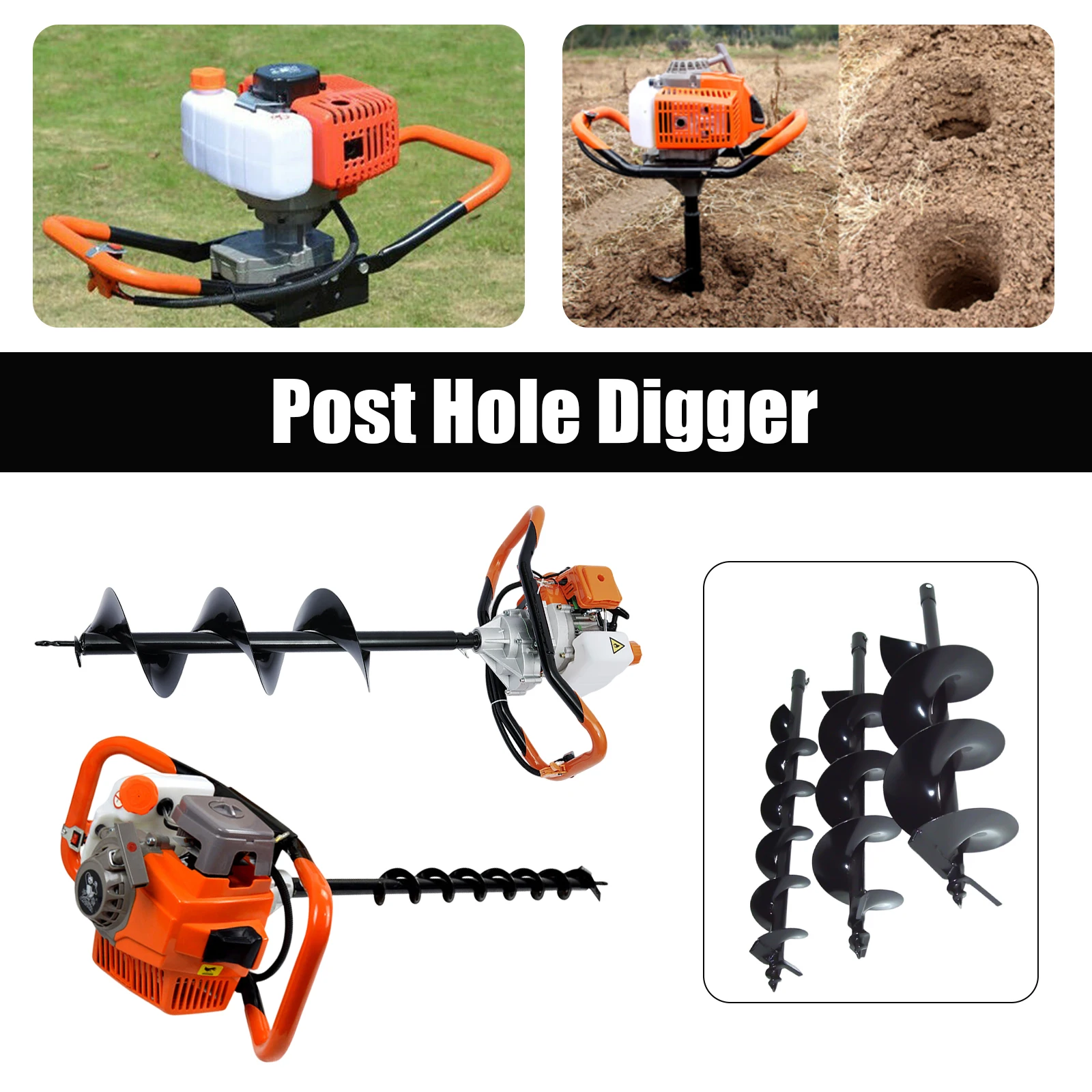 71CC/52CC 2-Stroke Post Hole Digger Digging Machine Gas Powered Earth Auger Borer Ground w/ 4