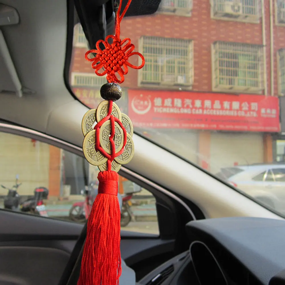 1pc Car China Lucky Charm Ancient Coins Car Chinese Knot Tassel Decorative Car Good Fortune Ornaments Auto Interior Accessories