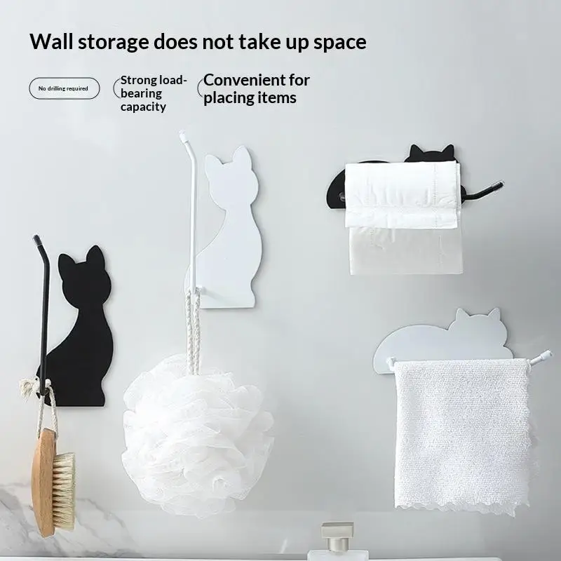 Cute Cat Shape Wall Hook Self Adhesive No Drill Strong Load Bearing Waterproof Sticker Hook For Kitchen Bathroom Home Storage