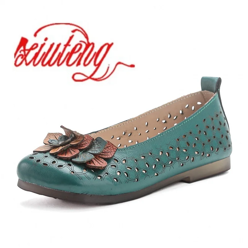 

Удобные кожаные сандалии для мам, женские дышащие летние сандалии 2024, новые туфли на мягкой подошве с одним педальным отверстием, туфли на плоской подошве