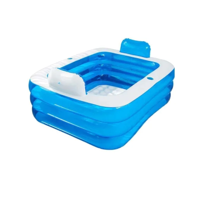 PVC Inflatable Swimming Pool with Backrest 63*47*23.5 Inch Bath Tub for Adults Outdoor Indoor Freestanding Foldable Spa Tub