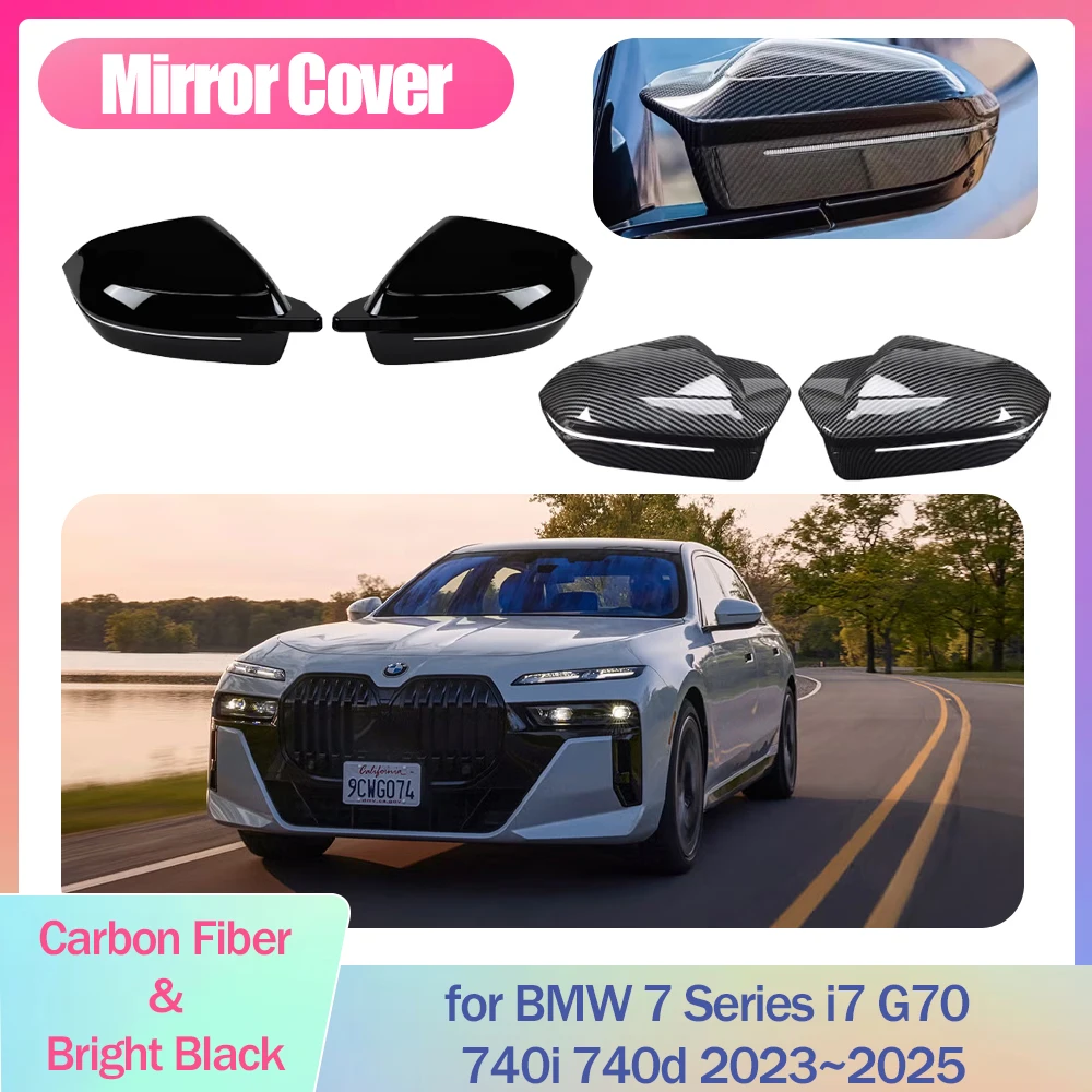 

2pcs Car Mirror Cover for BMW 7 Series i7 G70 740i 740d 2023~2025 Cap Wing Carbon Fiber Black Trim Shell Sticker Part Accessorie