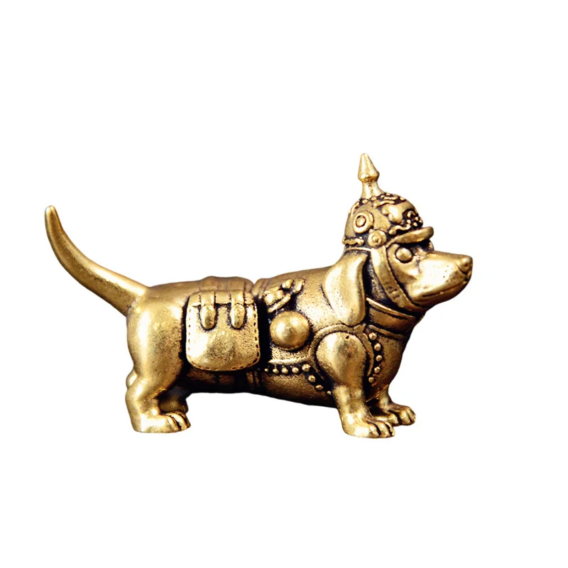 Crown Dog Figurines Vintage Dog Ornament Brass Animal Statue Desktop Miniature Desktop  Home Decor Craft Collectible Gift