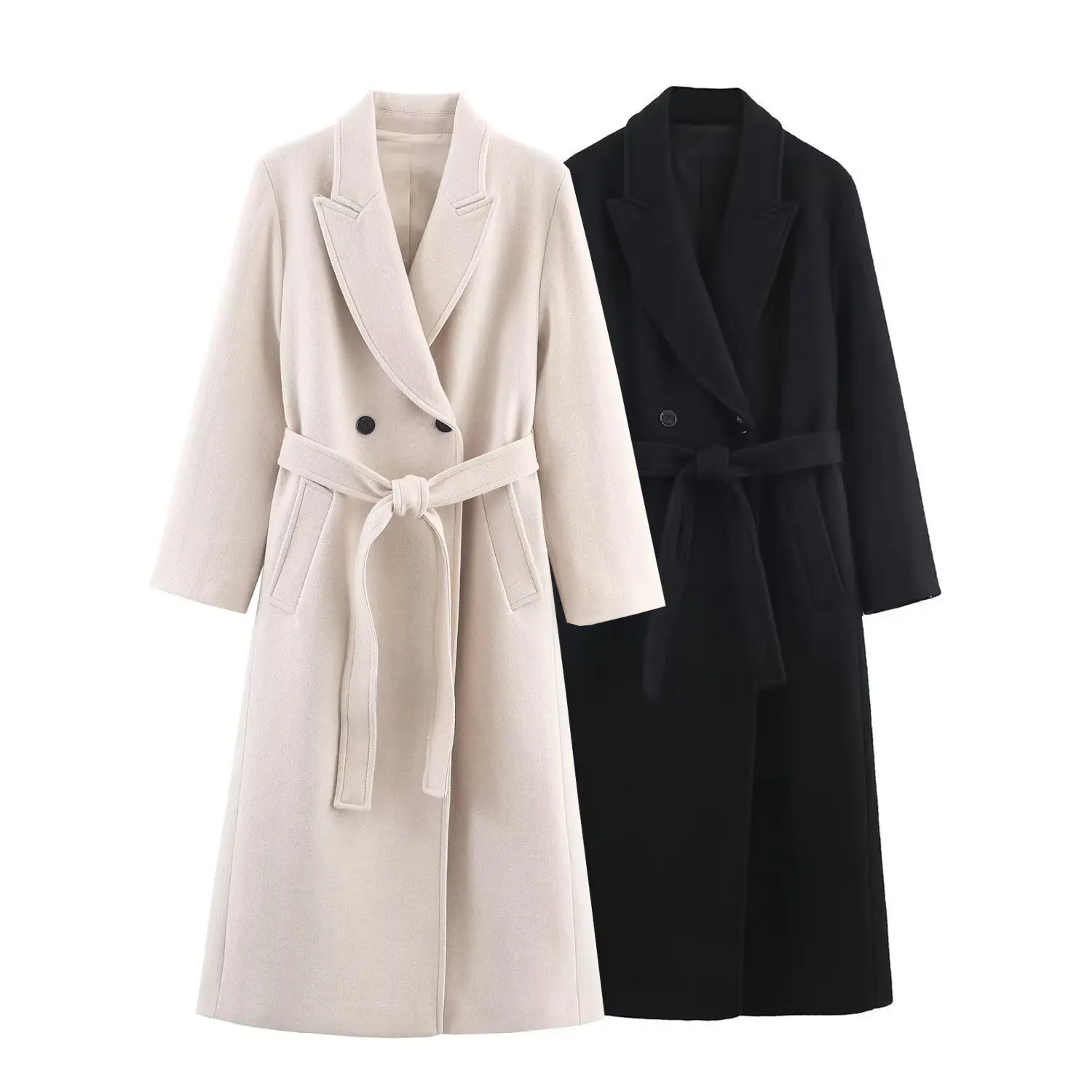 

Women's Solid Double-Breasted Wool Coat Autumn Winter Lady Temperament Commuter Long Coat Mid-Length High Street Casual Overcoat