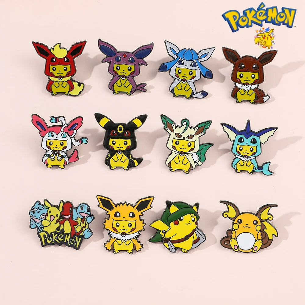 

Pokemon Kawaii Pikachu Brooches Action Anime Figures Pikachu Eeveelution Toys Brooch Schoolbag Clothing Ornament Children Gifts