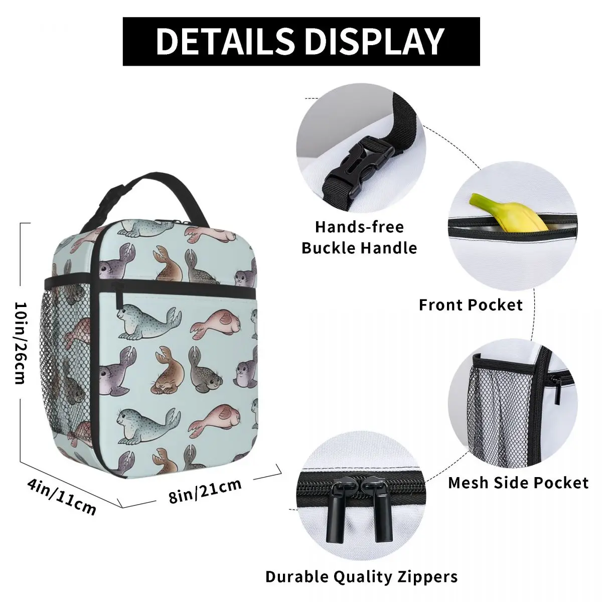Little Seals Insulated Lunch Bag for Kids School Cooler Thermal Food Box Tote Leakproof Lunch Boxes Container