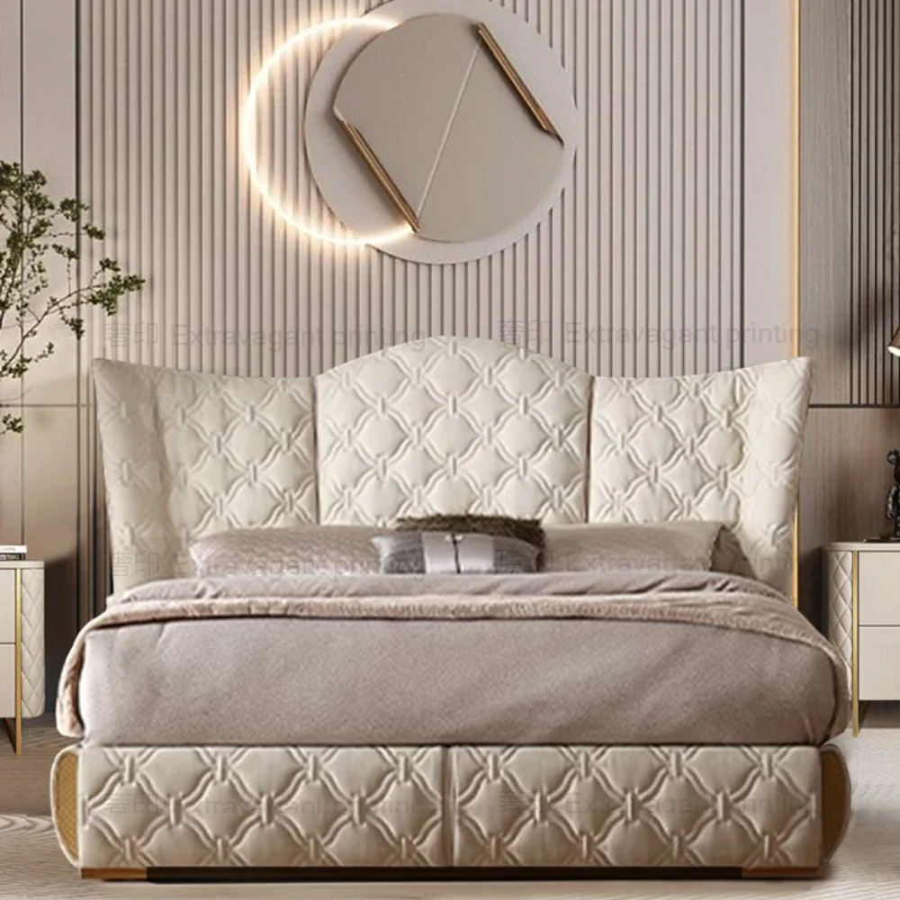 

Genuine Leather Princess Bed Light Luxury Master Bedroom Large Double Bed