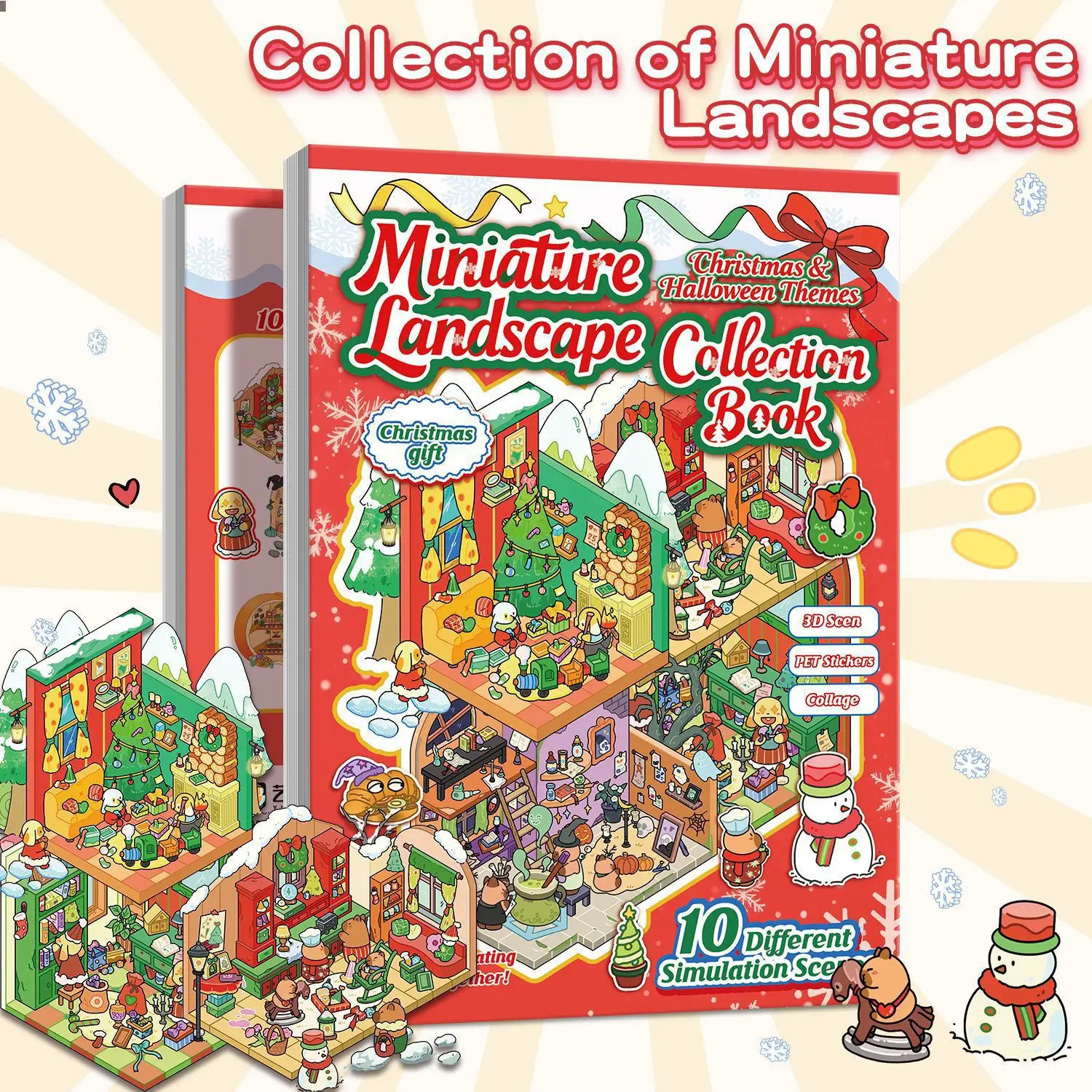 New Christmas Series Scene Sticker Book Cartoon Miniature Stickers Festival Holiday Gifts 3D Stereo Scene Decals