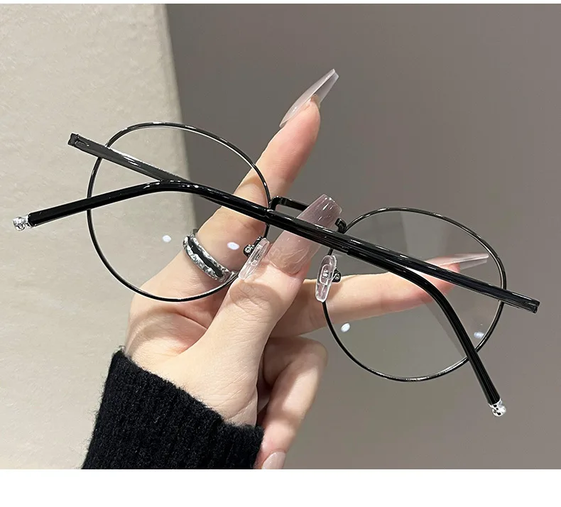 Elliptische Metall-Myopie-Brille, männliche und weibliche Anti-Blaulicht-Brille, nicht verschreibungspflichtige flache Brille, 0–0,50–1,0–1,25–1,5–1,75...... – Detail 8