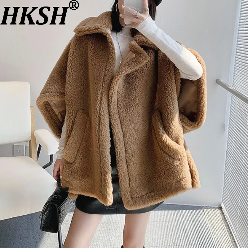 

HKSH осень-зима новое женское шерстяное пальто с отложным воротником и половиной рукавов Ins модная накидка теплый плащ толстая роскошная куртка HK13173