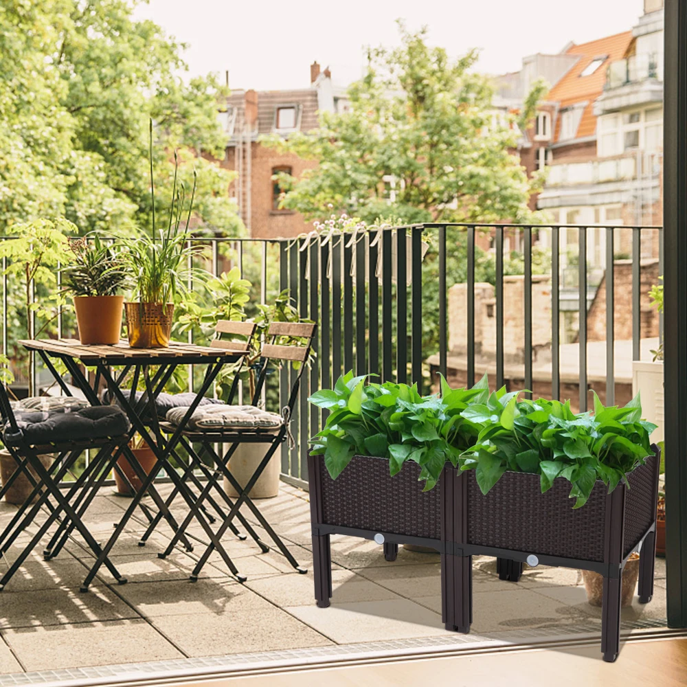 Elevated Rattan Planter Box Stackable Raised Garden Bed for Vegetables and Herbs