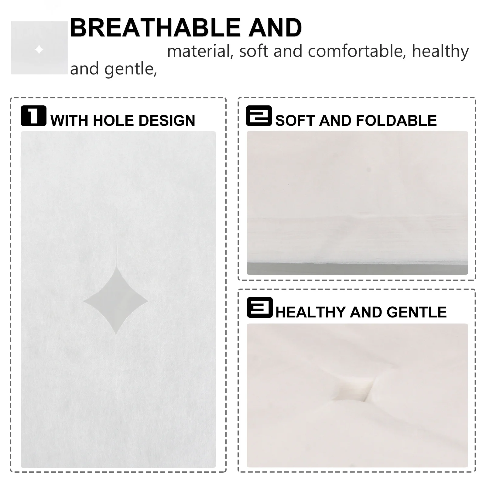 

Massaging Face Cover Disposable Breathing Towel with Hole Spa Bed Pillow Cradle Table Headrest Washcloths White Sheet