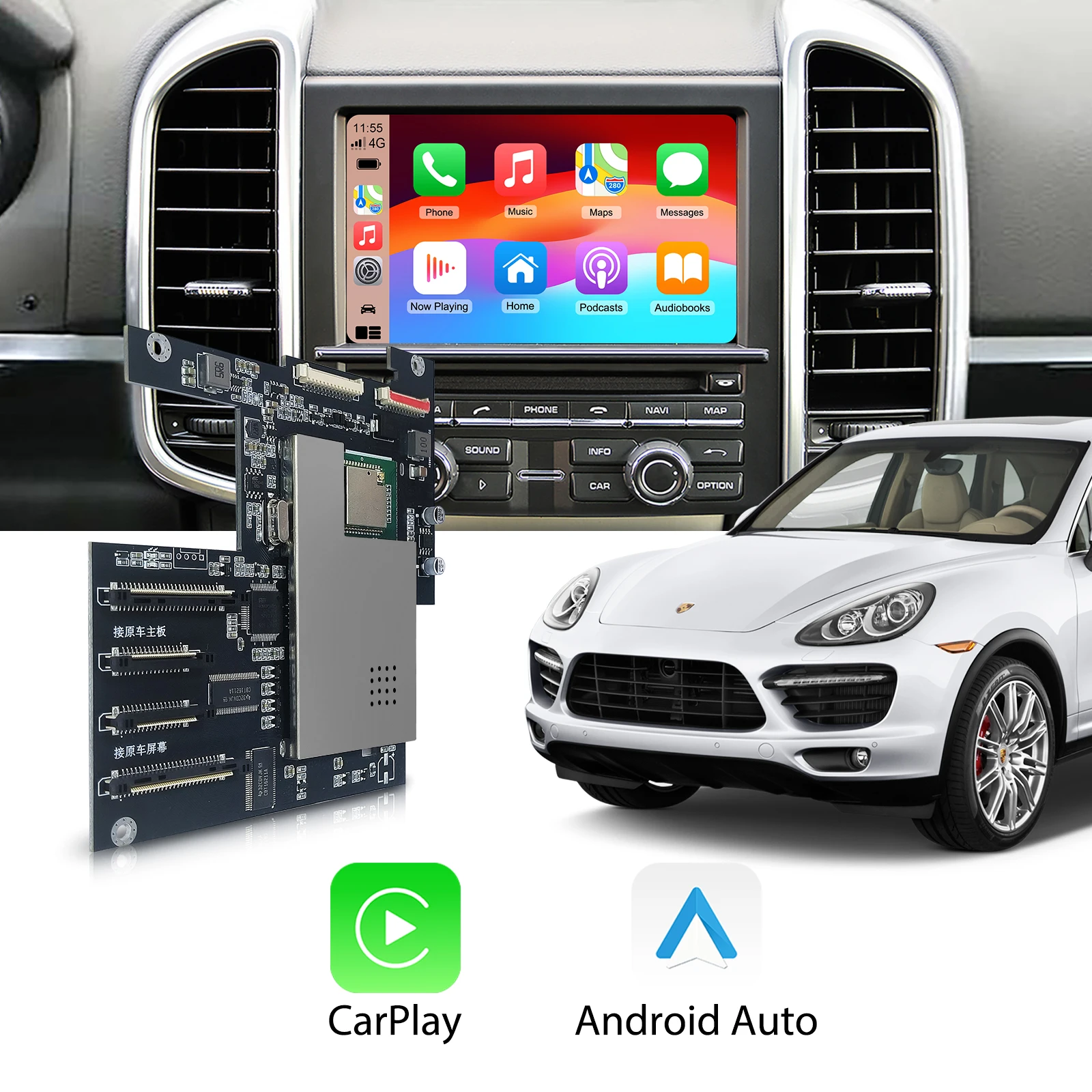 Kabelloses CarPlay Android Auto Nachrüst-Kit Decoder-Box für 2010-2016 Porsche Cayenne Panamera Macan 911 mit PCM3.1 CarPlay-Schnittstelle und Mirror Link-Unterstützung