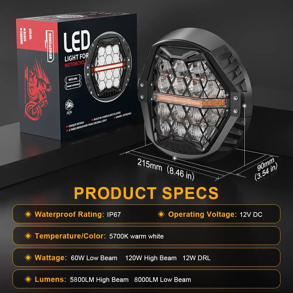 7 Inch LED Motorcycle Headlight Round Headlamp with Housing Bucket DRL Hi/Low Beam Headlight for Harley Street Glide 2006-2022