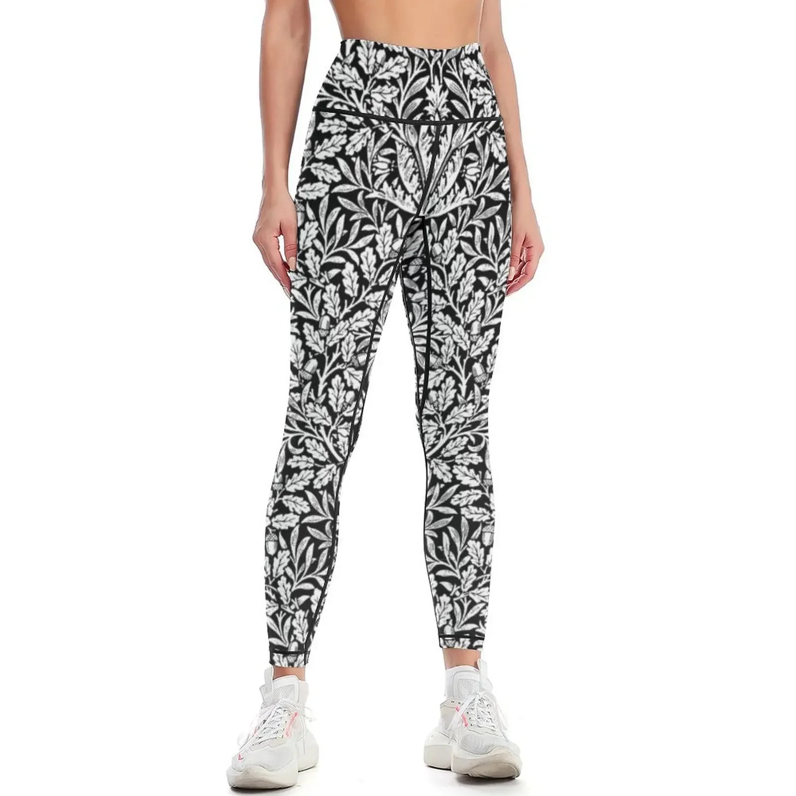 

Art Nouveau Floral Damask, Black and White Leggings workout clothes for sport legging Women's tights Womens Leggings