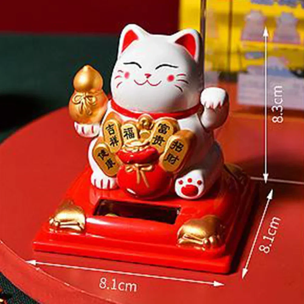 3.15 Inch Solar Waving Beckoning Cat Electric Waving Arms Lucky Cat Cashier New Store Opening Gift For Good Luck Car Ornaments