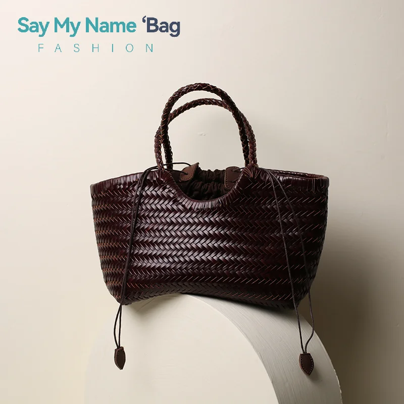 

Handbags Women's Genuine Leather Shoulder Bag Luxury Woven Casual Shopping Bag Vintage Basket Tote Large Cowhide Hand Bags Lady