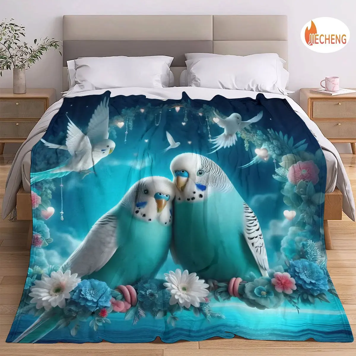 Aesthetic Flannel Parrots Throw Blanket for Sofa Couch Decor Tropical Floral Art Nature Lover Gift Cozy Winter Keepsake Blanket