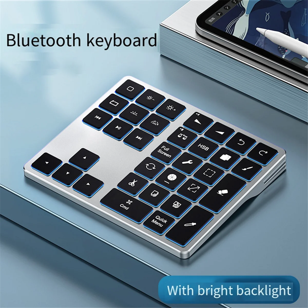 Bluetooth Keypad with Backlit Procreate Number Pad Rechargeable Keyboard Drawing Shortcuts for Graphic Tablets-A