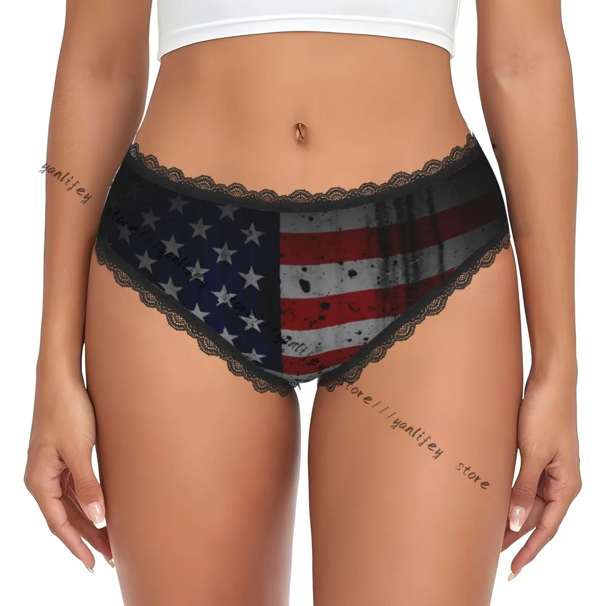 Women Lace Triangle Underwear Us Flag Daily Panties