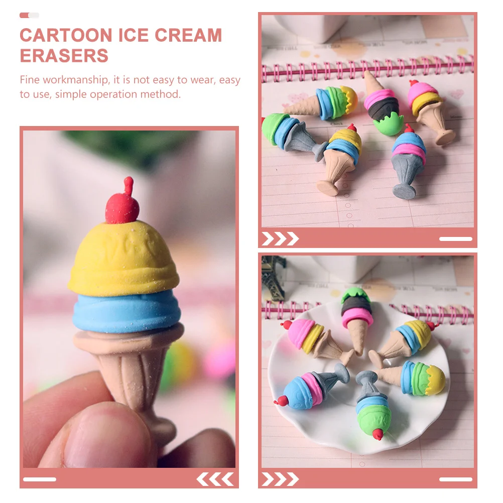 30 Pcs Cartoon Eraser Erasers for Kids Decorative Dessert Ice Cream Shaped Food Pencil Small Adorable Student Drawing