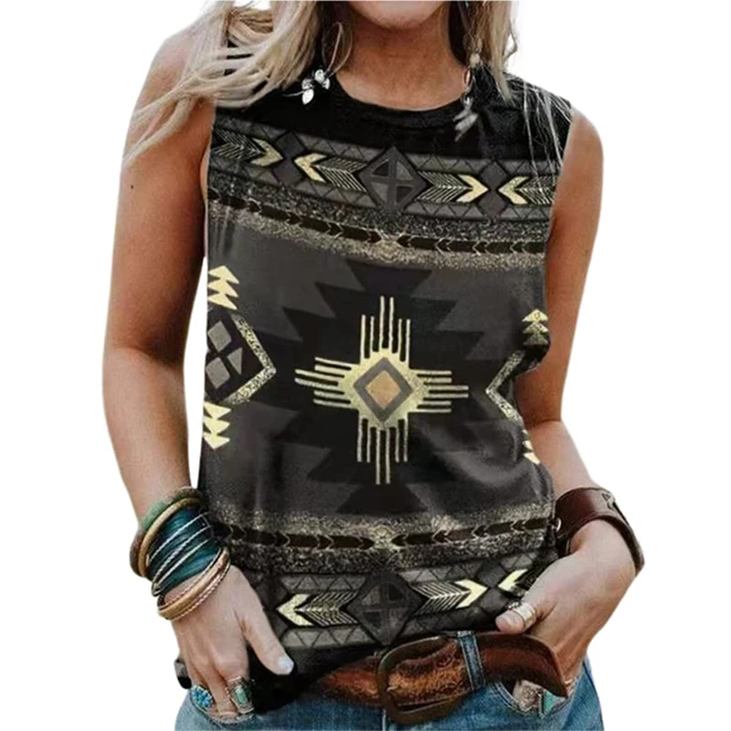 Summer Vintage Western 3D Print Tank Tops Women Fashion Streetwear Oversized O-Neck Vest Off Shoulder Sleeveless Woman Camisole