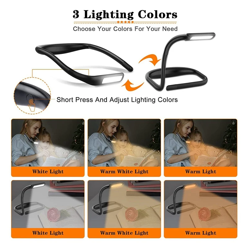 Reading Light,Neck Book Light, Rechargeable, 3 Color Adjustable Brightness, Flexible Arm,Night Lamp For Reading,Camping