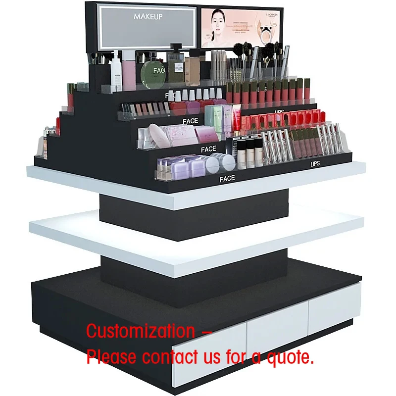 custom.Customized Makeup Display Cabinet with Mirror Organic Box Multi-tiered Flow Table Island Cosmetics showcase