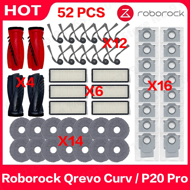 Roborock ( Qrevo Curv / P20 Pro ) Vacuum Parts Main Roller Side Brush Hepa Filter Mop Cloth Dust Bag Accessories