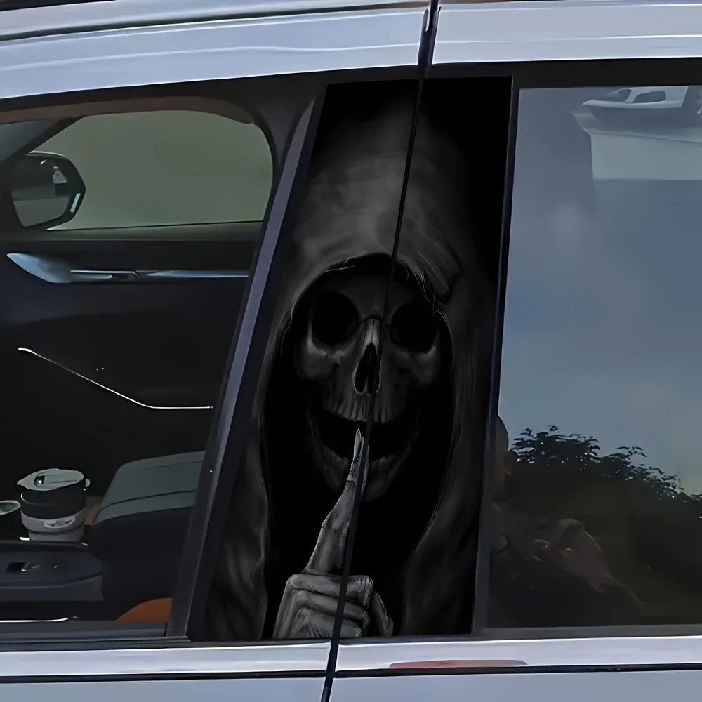 2Pcs Black Skull Hat Car B-pillar Sticker 