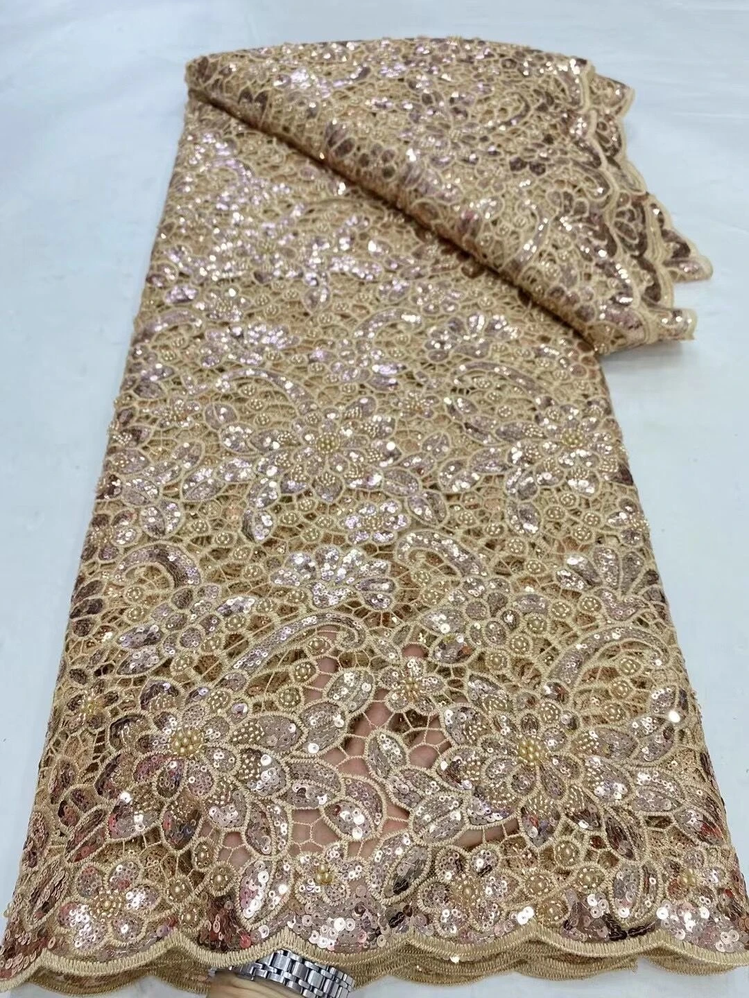 2024 African Nigerian High Quality Lace Fabric Embroidery French Tulle Wedding Party Dress Water Soluble Sequins 5Yards DP0161