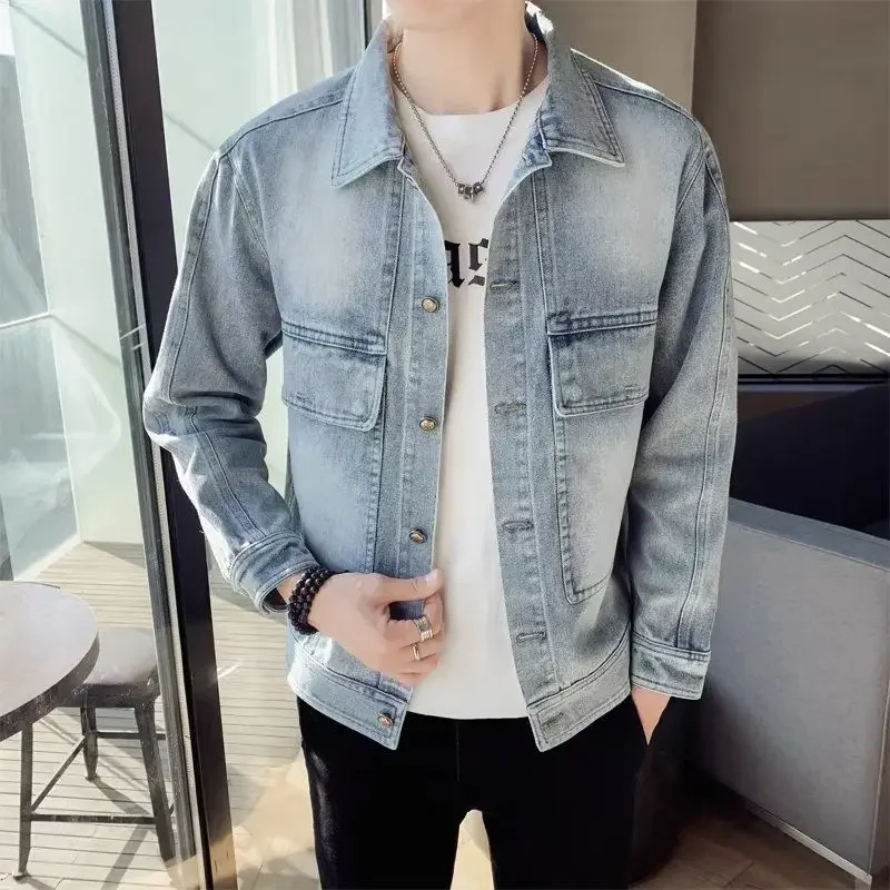 Trendy Button Denim Jackets Man Loose Casual Cowgirl Lxury Worn Aesthetic One Piece Low Price Rock Size L S Cowboy Coat for Men