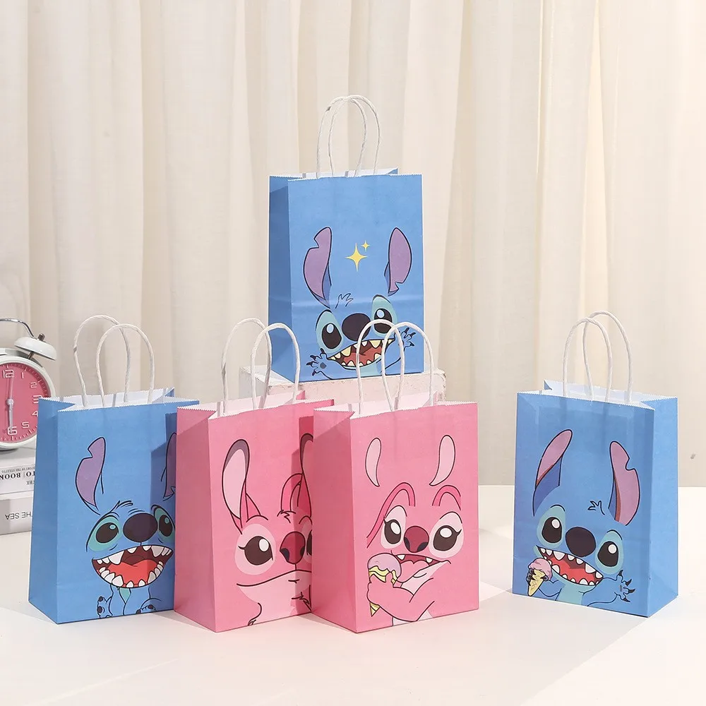 Disney Lilo & Stitch Bag Cute Cartoon Pink Blue Paper Theme Candy Birthday Decoration Supplies Jewelry Bags for Kids Gifts