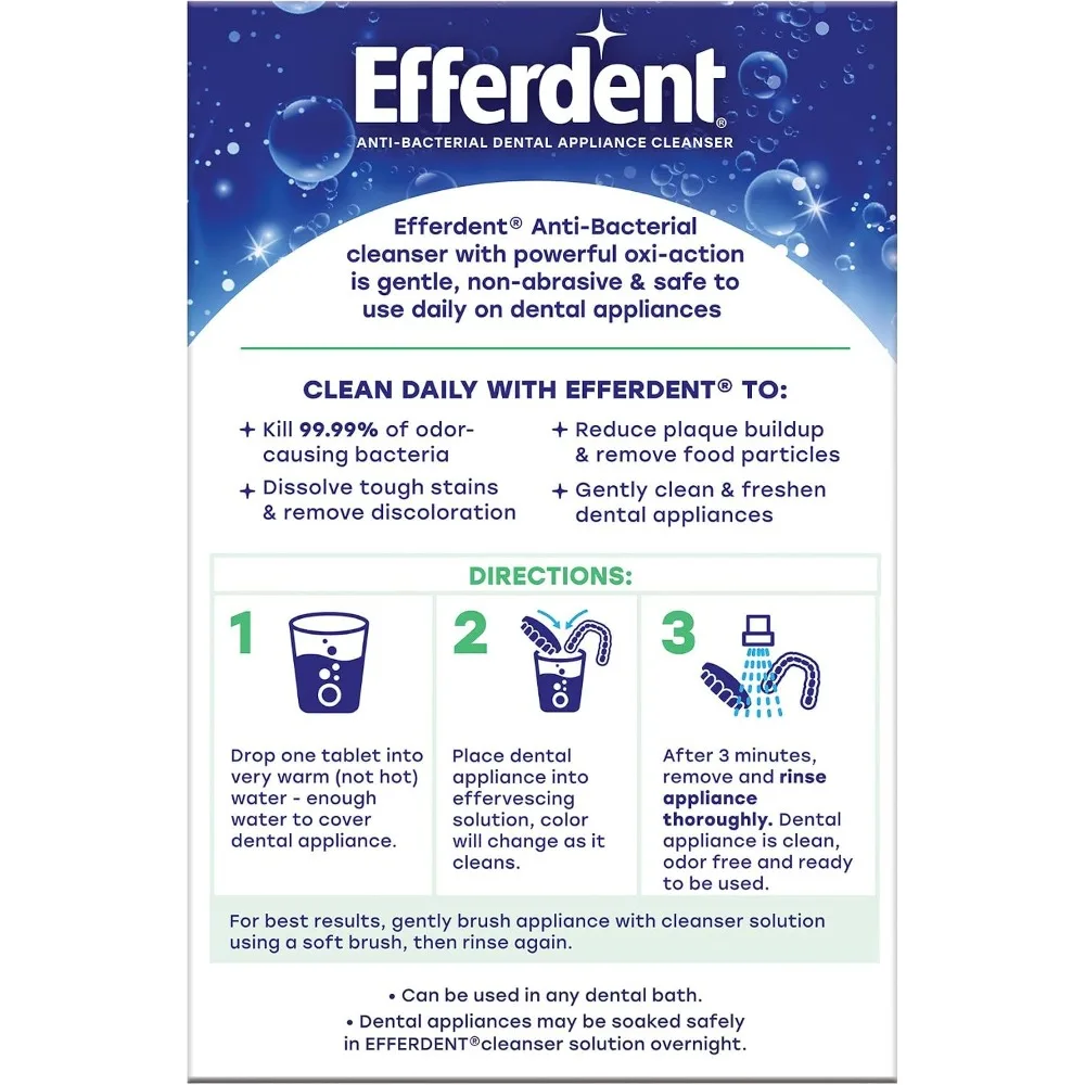 Denture Cleaner Tablets for Dental Appliances Aligners Mouth Guards and Retainers Extra Strength Minty Fresh Formula 90 Count Effervescent Cleaning Tablets Removes Stains Plaque Odor and Bacteria for a Deep Clean Safe view 6