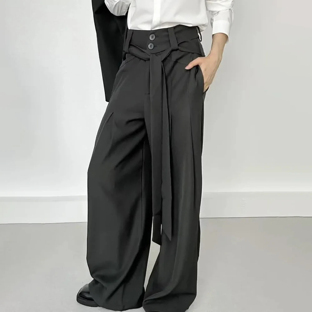 Pantalones para hombre con correas, pantalones informales finos, ropa de calle de verano, moda diaria, pantalones rectos de tendencia que combinan con todo, ropa para hombre, novedad de 2025