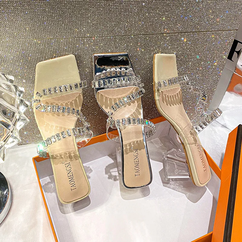 

2024 New Shoes for Women Luxury Sandals Summer Girl Beautiful Rhinestone High Heels Shoes Ladies Casual Chunky Heels Pumps